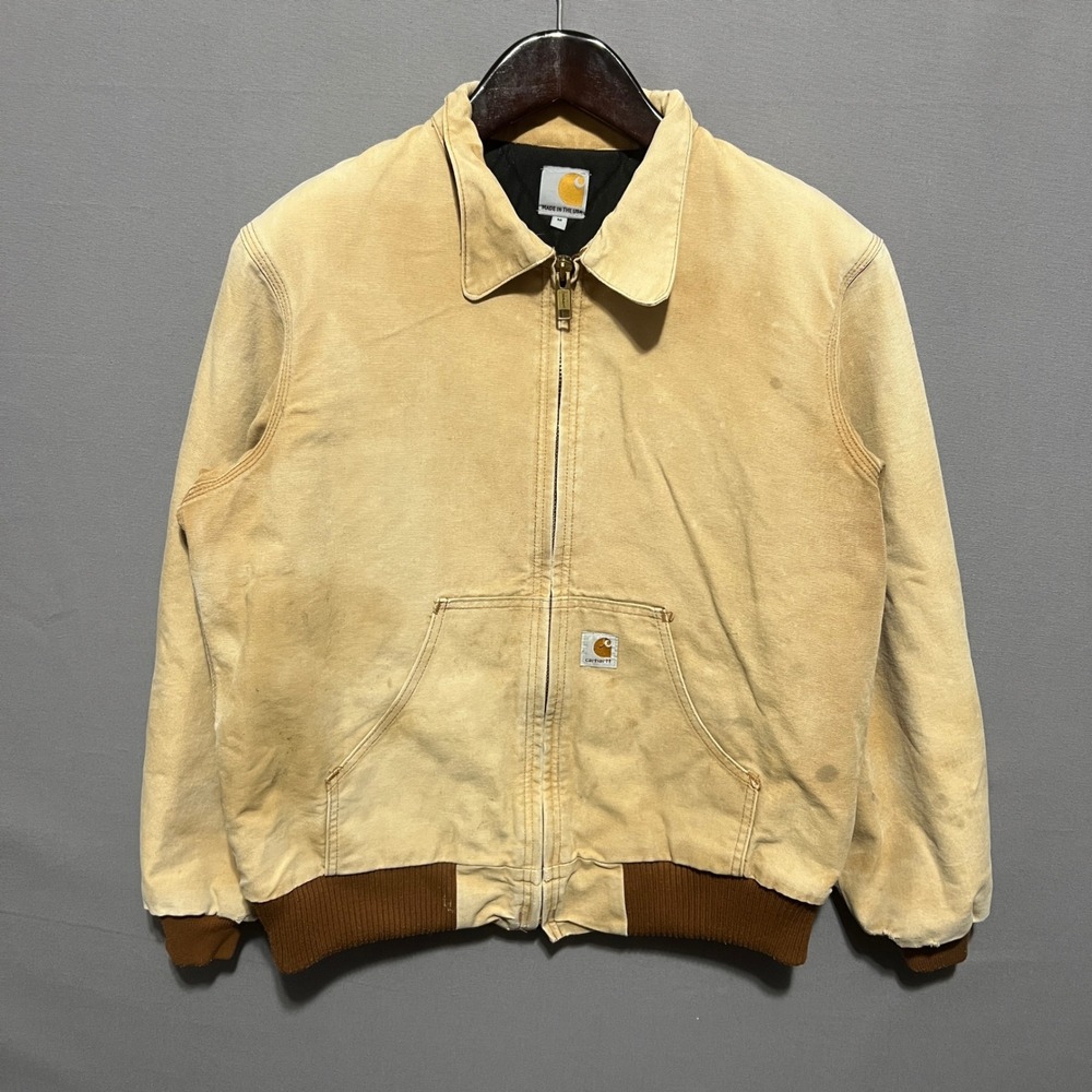Vintage 90s Carhartt Jacket Sun Faded Made in USA Duck Canvas Tan Mens Medium